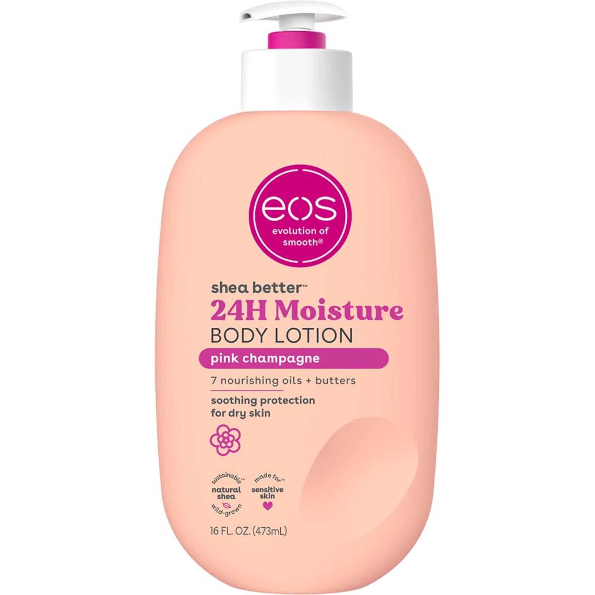 eos Crema Corporal Shea Better Champaña Rosa, Cuidado de la Piel Hidratante 24 Horas, Ligera y Sin Grasa, Manteca de Karité Natural, Vegana, 16 onzas líquidas