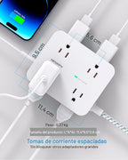 Regleta protectora de sobretensiones HANYCONY de 5 pies - Blanco, cable de extensión con 8 salidas de CA, 4 puertos USB (2 USB C), enchufe plano, estación de carga USB para escritorio de montaje en pared