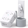 Regleta protectora de sobretensiones HANYCONY de 25 pies - Blanco, cable de extensión con 8 salidas de CA, 4 puertos USB (2 USB C), enchufe plano, estación de carga USB para escritorio de montaje en pared