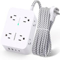 Regleta protectora de sobretensiones HANYCONY de 5 pies - Blanco, cable de extensión con 8 salidas de CA, 4 puertos USB (2 USB C), enchufe plano, estación de carga USB para escritorio de montaje en pared