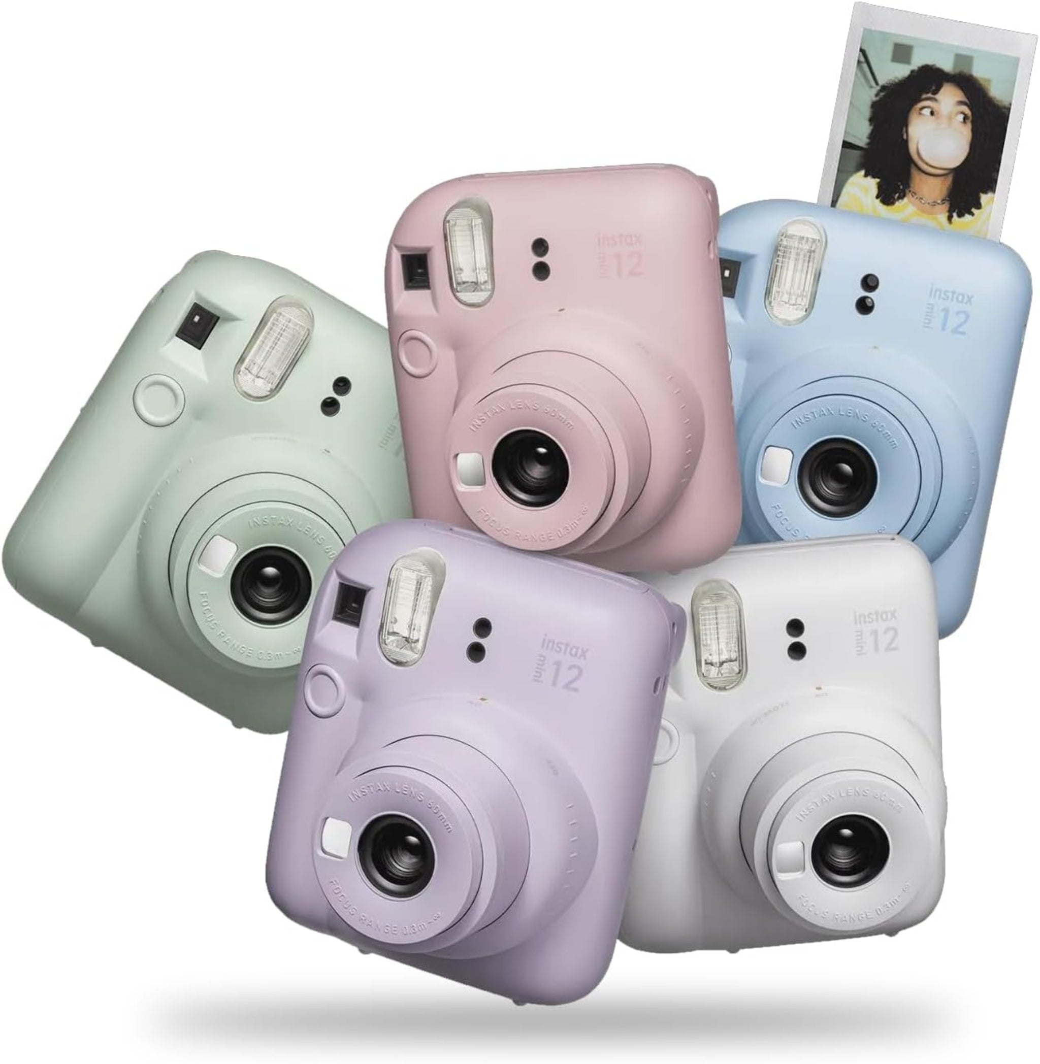 Fujifilm Cámara instantánea Instax Mini 12 + paquete de accesorios MiniMate y funda personalizada compatible + paquete económico de película Fuji Instax (50 hojas), álbum de fotos de diseño Flamingo