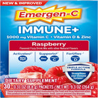 Emergen-C Immune+ | Polvo de Apoyo Inmunológico de Triple Acción sabor Frambuesa, BetaVia (R), 1000 mg de Vitamina C, Vitaminas B, Vitamina D y Antioxidantes, 30 Unidades