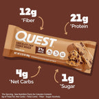 Quest Nutrition Barras de proteína de masa de galletas con chispas de chocolate, 21g de proteína, 1g de azúcar, 4g de carbohidratos netos, alto en fibra, sin gluten, apto para dieta keto, 12 unidades