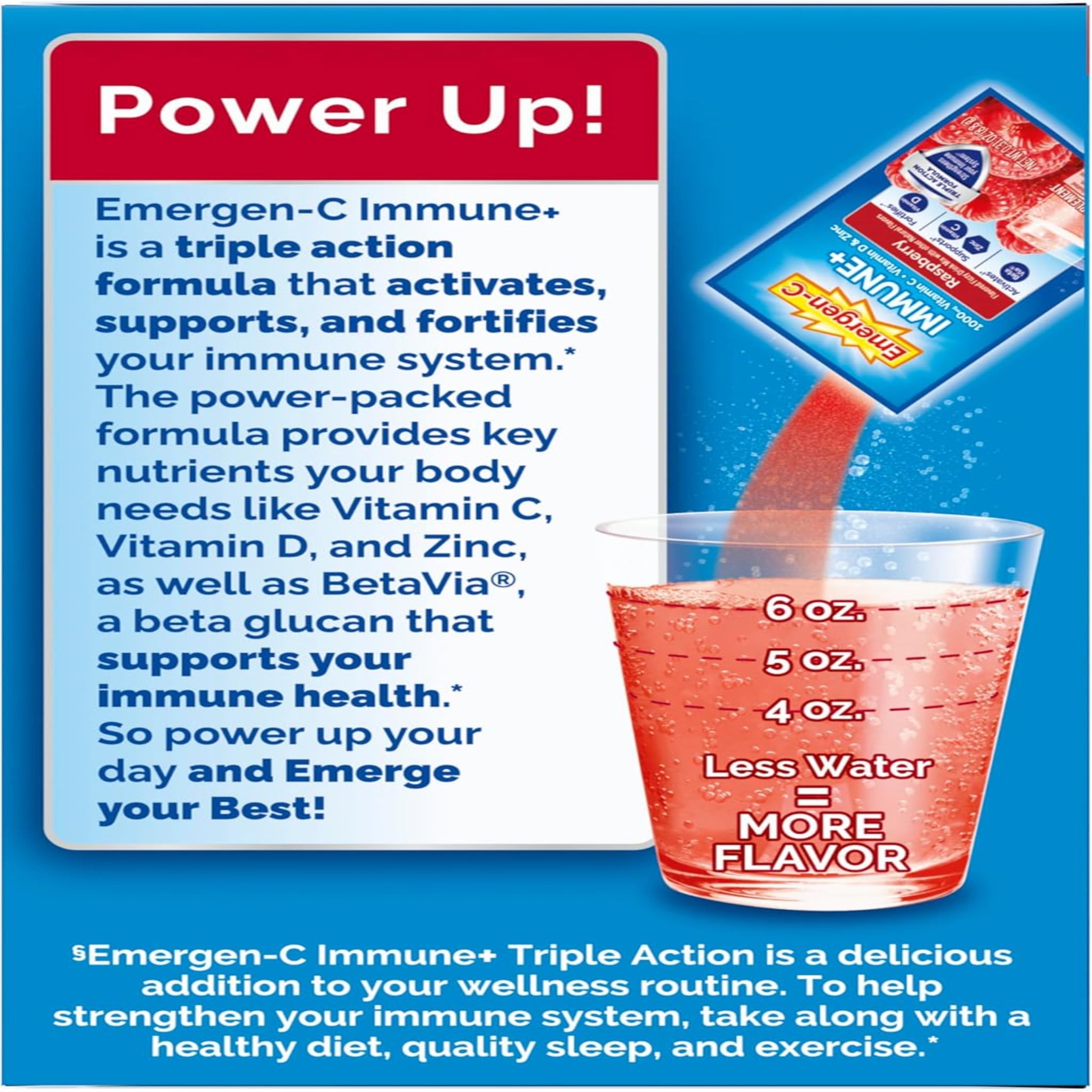 Emergen-C Immune+ | Polvo de Apoyo Inmunológico de Triple Acción sabor Frambuesa, BetaVia (R), 1000 mg de Vitamina C, Vitaminas B, Vitamina D y Antioxidantes, 30 Unidades