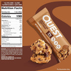 Quest Nutrition Barras de proteína de masa de galletas con chispas de chocolate, 21g de proteína, 1g de azúcar, 4g de carbohidratos netos, alto en fibra, sin gluten, apto para dieta keto, 12 unidades
