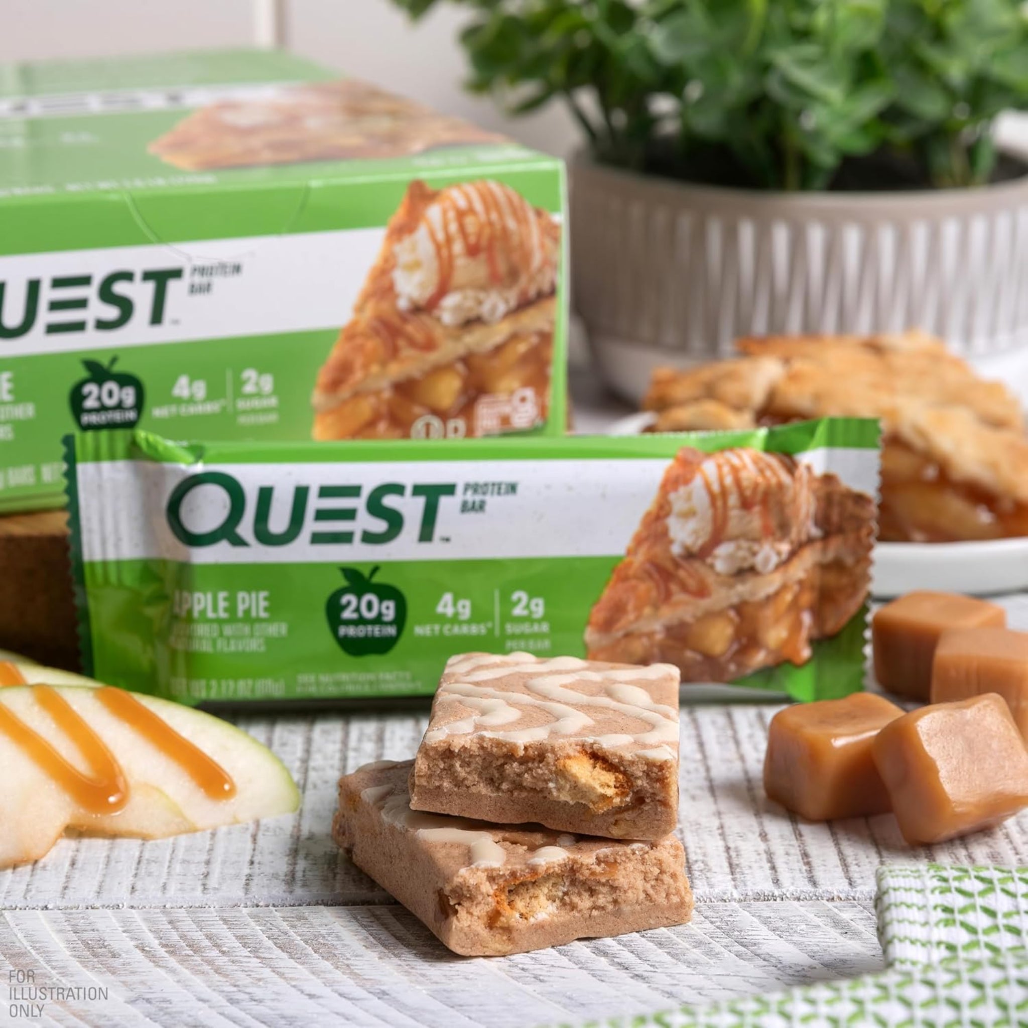 Quest Nutrition Barras de proteína de Pastel de Manzana, 20g de proteína, 2g de azúcar, 4g de carbohidratos netos, alto en fibra, sin gluten, apto para dieta keto, 12 unidades
