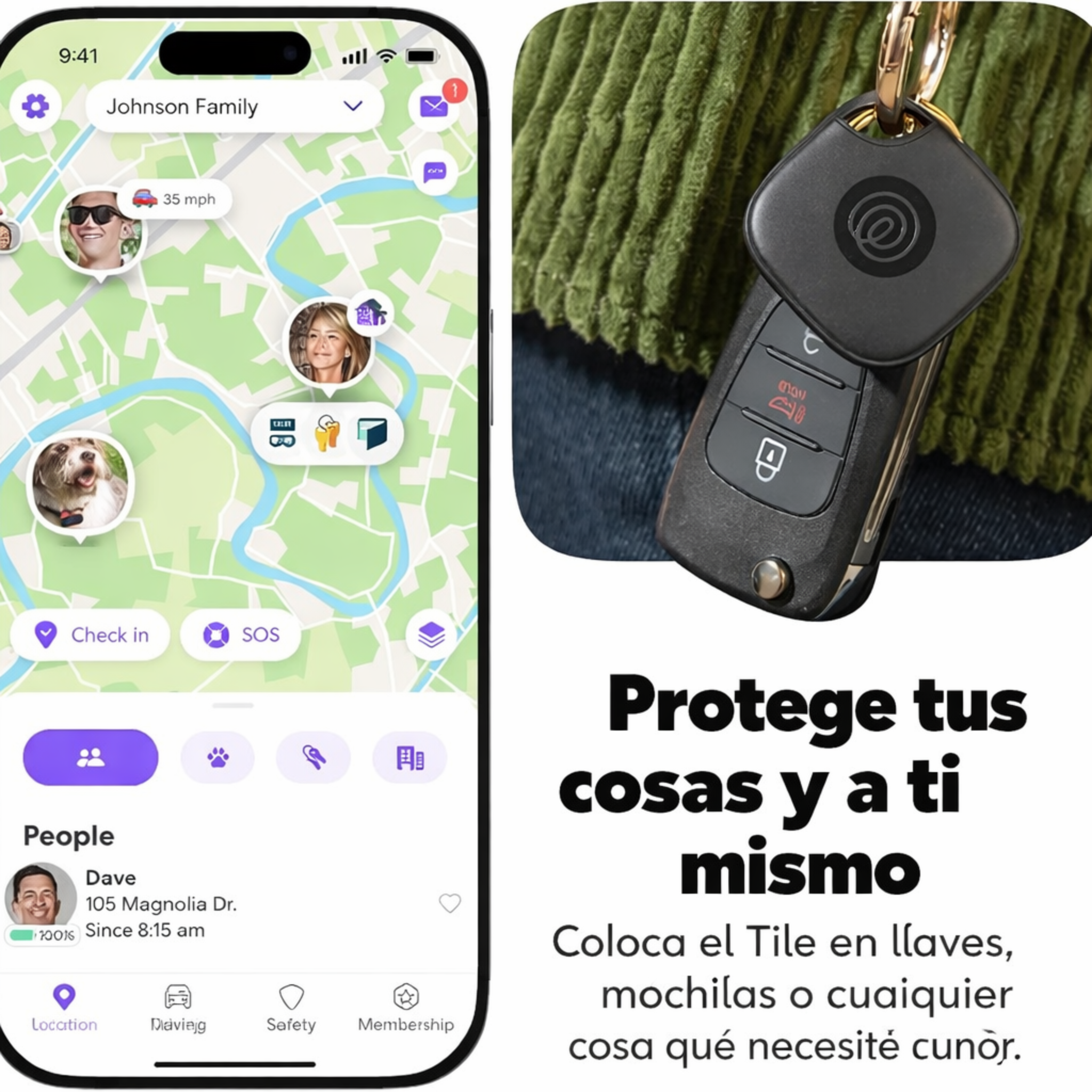 Tile by Life360 - Rastreador Bluetooth, buscador de llaves y localizador de artículos para llaves, bolsas y más. Buscador de teléfonos. Compatible con iOS y Android