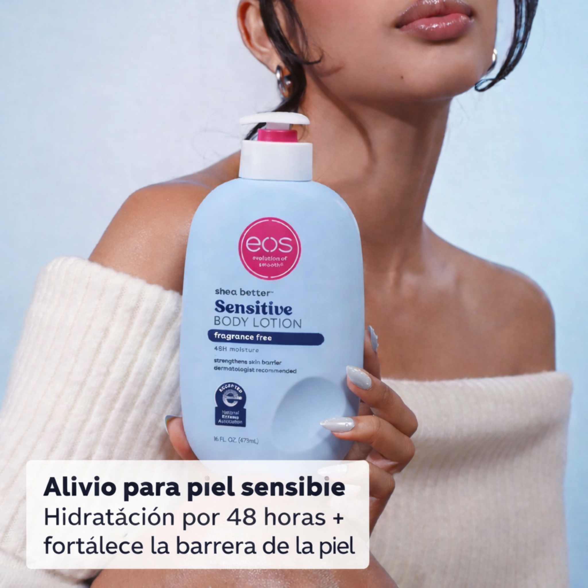 eos Shea Better Loción corporal para piel sensible Sin Fragancia, cuidado de la piel con humedad de 48 horas, para piel seca, loción para eczema, vegano, 16 onzas líquidas