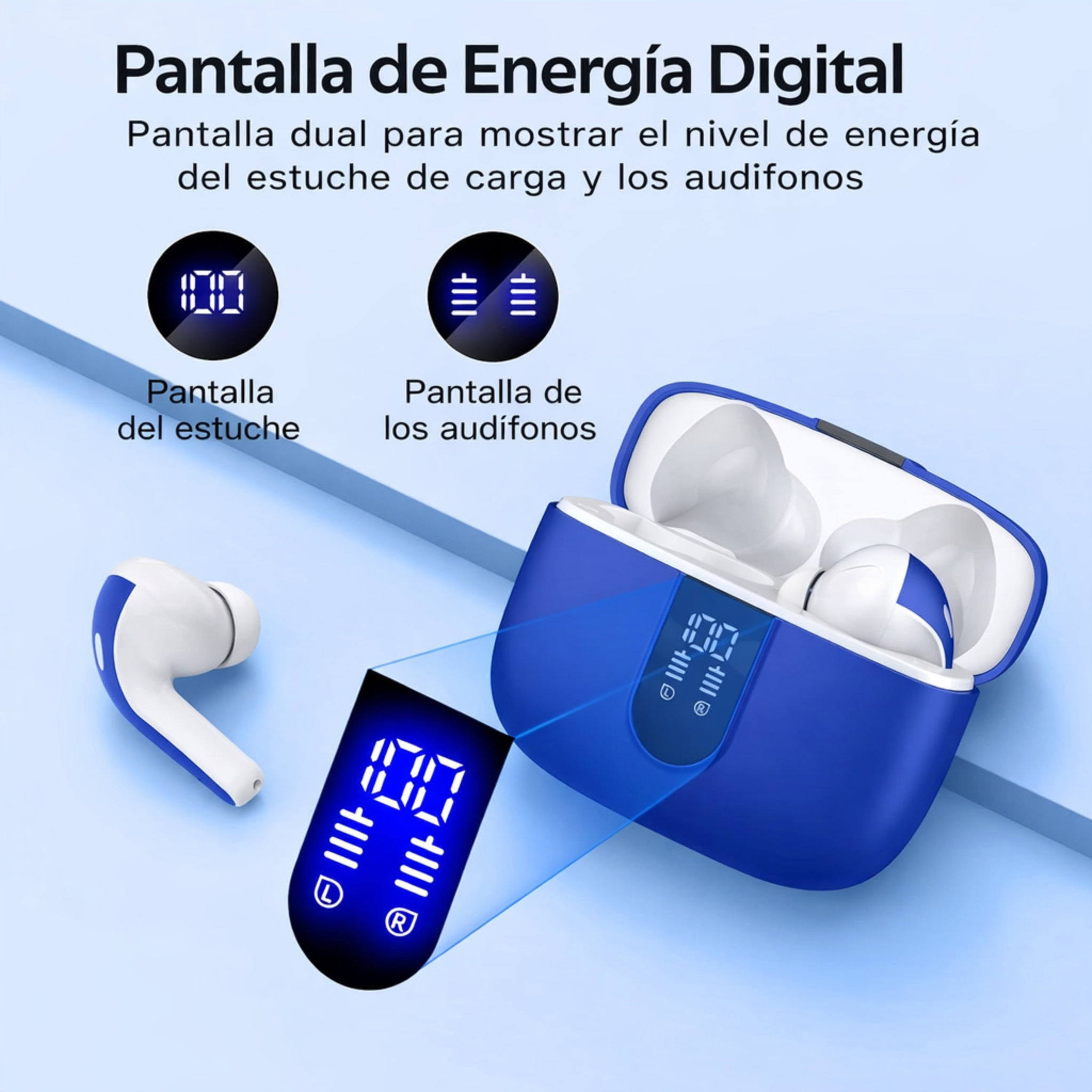 TAGRY Auriculares Bluetooth Auriculares Inalámbricos 60H Reproducción Pantalla LED de Energía Audífonos con Estuche de Carga Inalámbrica IPX5 Auriculares Resistente al Agua