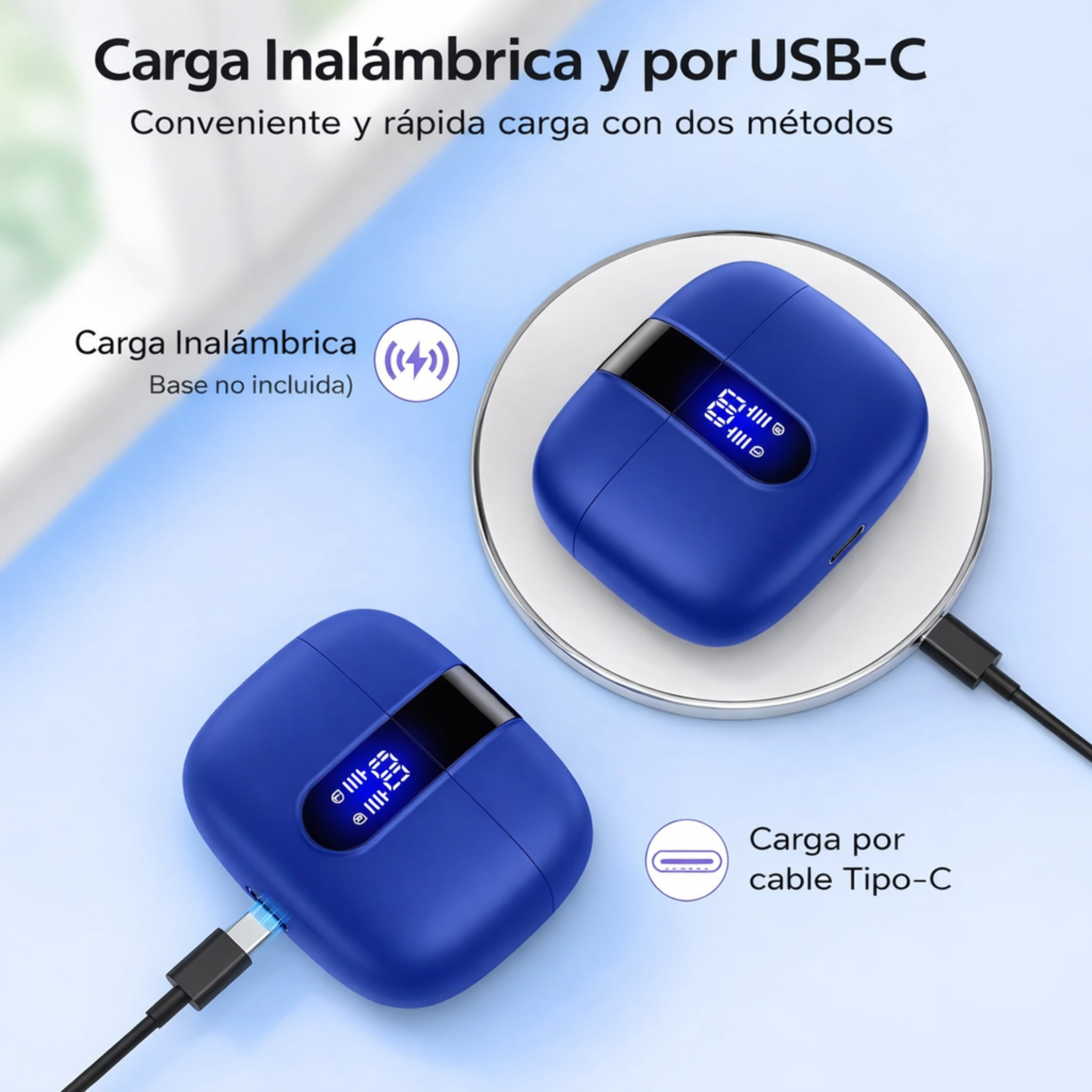 TAGRY Auriculares Bluetooth Auriculares Inalámbricos 60H Reproducción Pantalla LED de Energía Audífonos con Estuche de Carga Inalámbrica IPX5 Auriculares Resistente al Agua