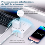 Regleta protectora de sobretensiones HANYCONY de 5 pies - Blanco, cable de extensión con 8 salidas de CA, 4 puertos USB (2 USB C), enchufe plano, estación de carga USB para escritorio de montaje en pared