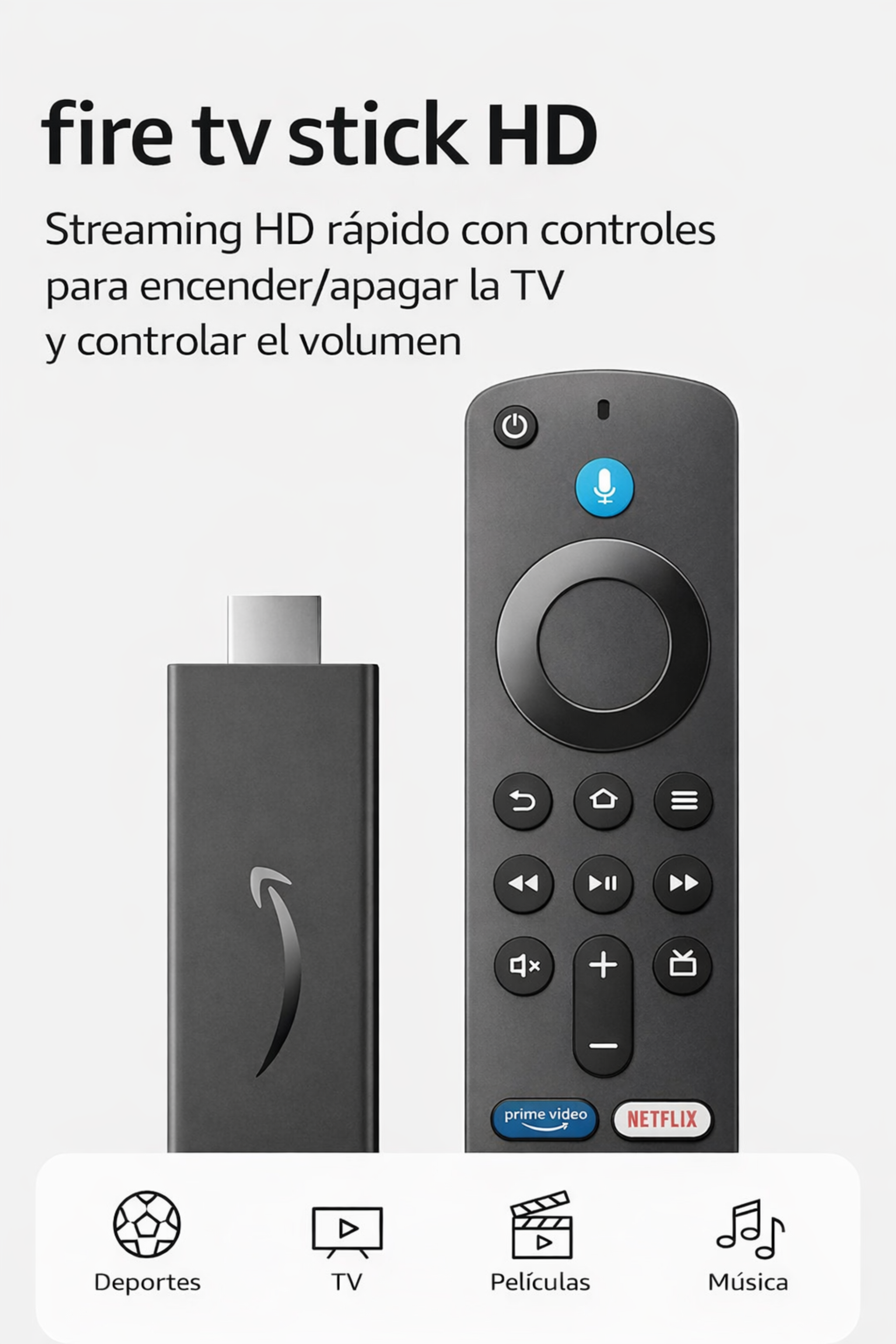 Amazon Fire TV Stick HD (modelo más reciente), TV en vivo gratuita, Control remoto por voz Alexa, controles de Smart Home, streaming en HD