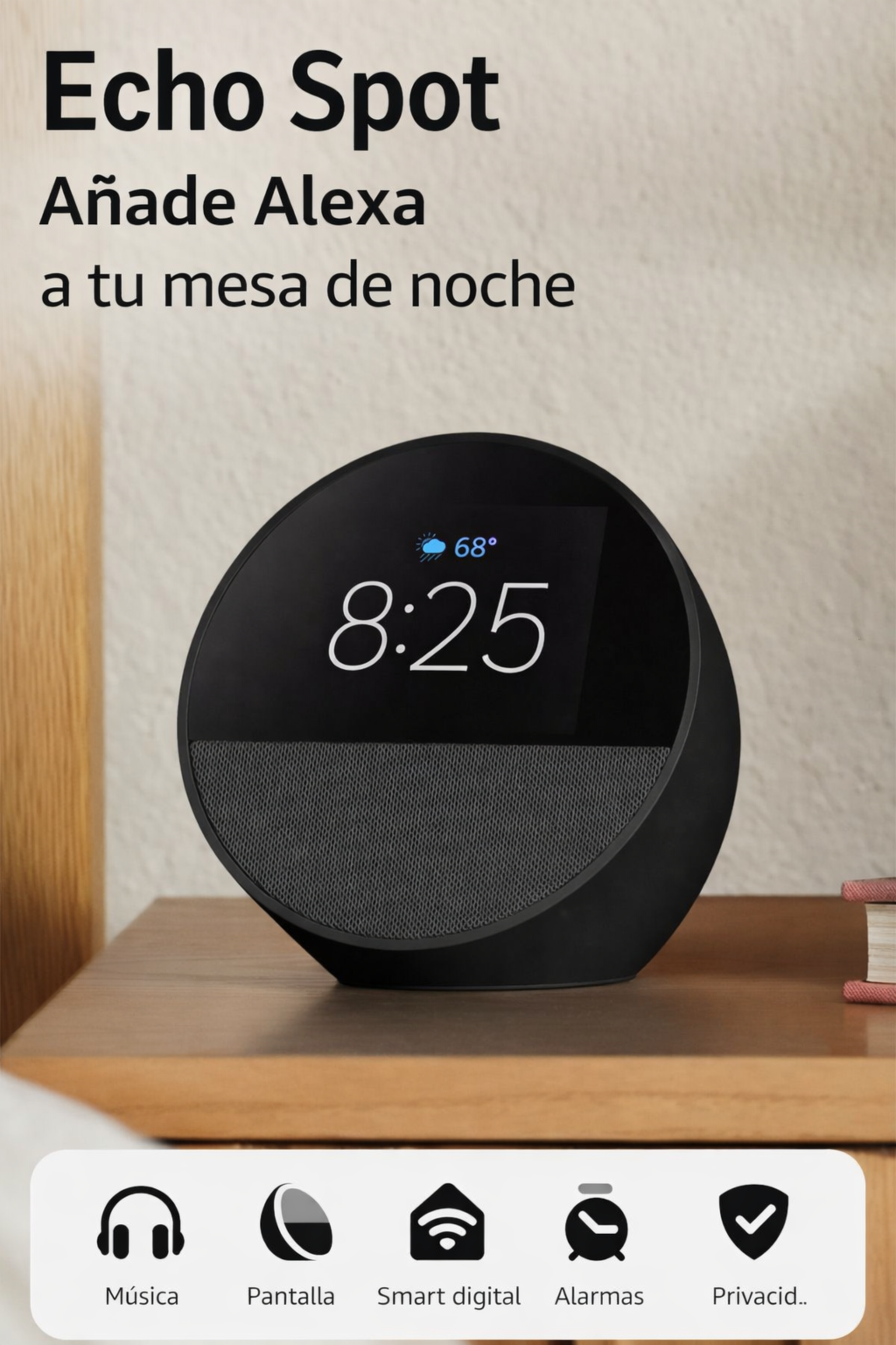 Amazon Echo Spot: ideal para mesitas de noche, oficinas y cocinas, incluye despertador inteligente con Alexa
