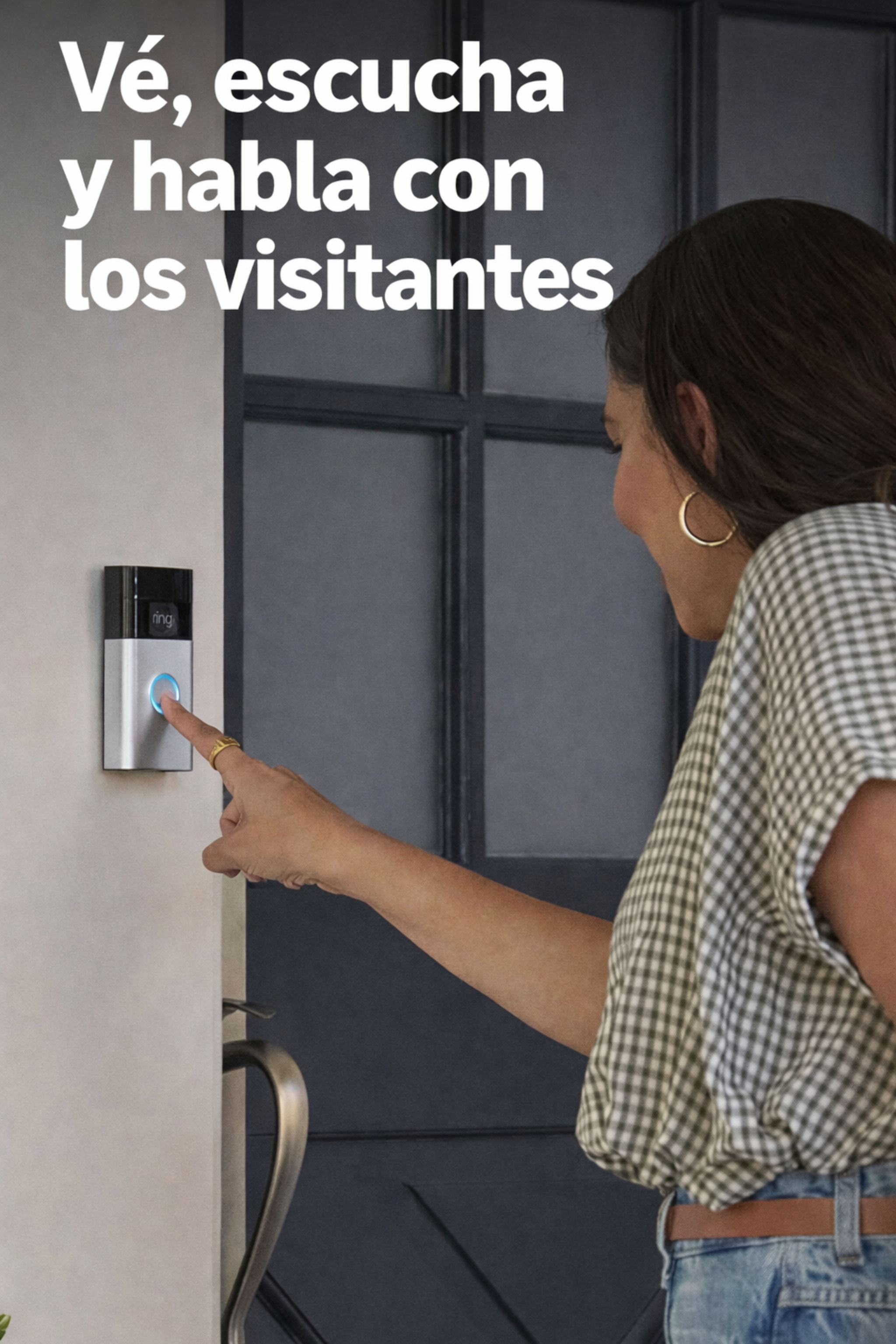 Timbre con cámara inalámbrico Ring - Video de cuerpo completo, video en vivo con audio bidireccional, alertas y detección de movimiento (modelo de 2024), Níquel satinado