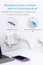 Regleta protectora de sobretensiones HANYCONY de 25 pies - Blanco, cable de extensión con 8 salidas de CA, 4 puertos USB (2 USB C), enchufe plano, estación de carga USB para escritorio de montaje en pared