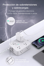 Regleta protectora de sobretensiones HANYCONY de 25 pies - Blanco, cable de extensión con 8 salidas de CA, 4 puertos USB (2 USB C), enchufe plano, estación de carga USB para escritorio de montaje en pared