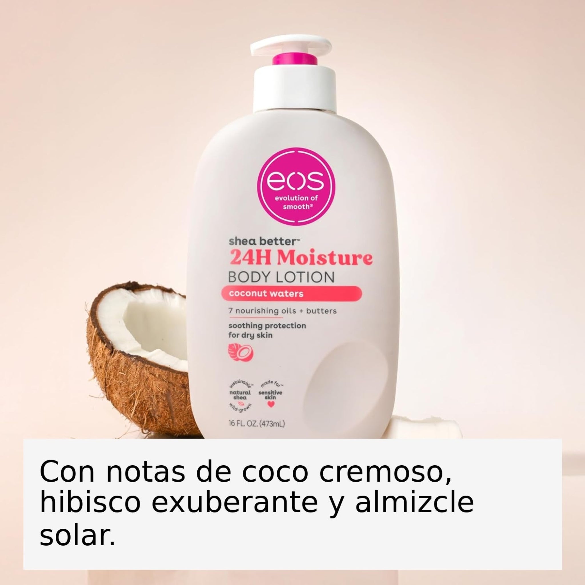 eos Shea Better Loción corporal Agua de Coco, cuidado de la piel con humedad las 24 horas, ligera y no grasosa, karité natural, vegano, loción corporal de coco, 16 onzas líquidas