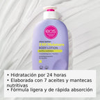 eos Shea Better Loción corporal Cachemira de Vainilla, cuidado de la piel con humedad las 24 horas, ligera y no grasosa, karité natural, vegano, loción corporal de vainilla, 16 onzas líquidas