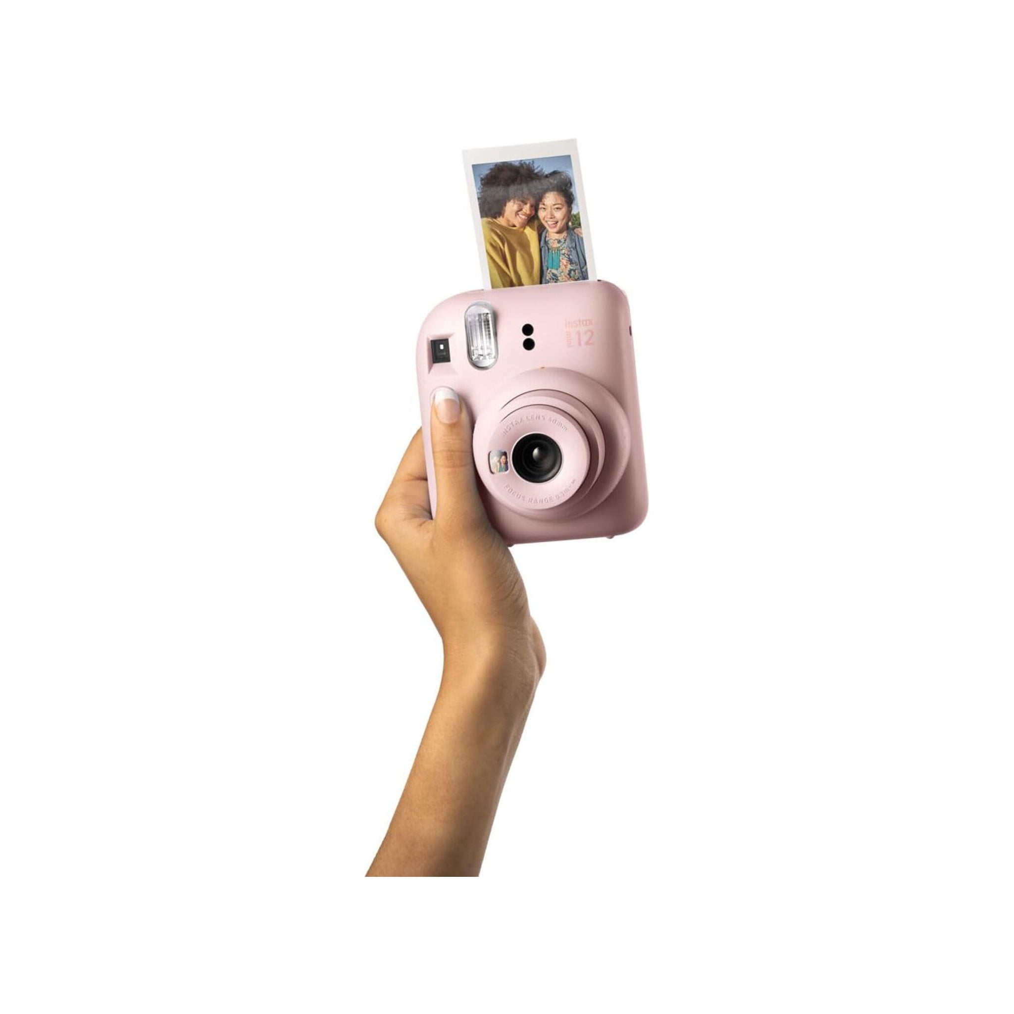 Fujifilm Cámara instantánea Instax Mini 12 + paquete de accesorios MiniMate y funda personalizada compatible + paquete económico de película Fuji Instax (50 hojas), álbum de fotos de diseño Flamingo